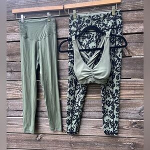 Aerie Offline + VS Sport S Workout Bundle Sage Green Black Leopard Pockets